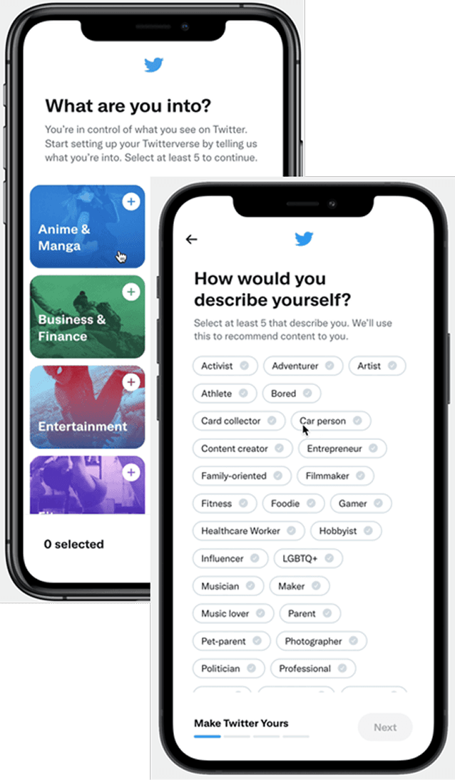 prototype for onboarding redesign at Twitter.